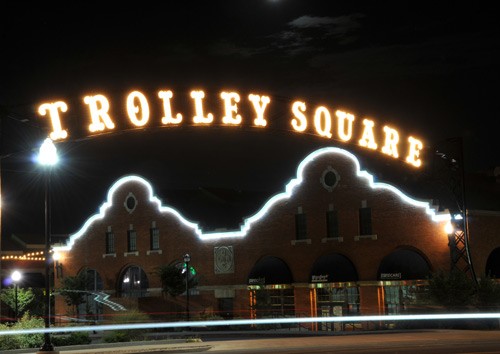 Trolley Square entrance at night