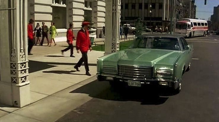 Scene from Harry in Your Pocket. The 1972 Lincoln is at the Hotel Utah entrance. 