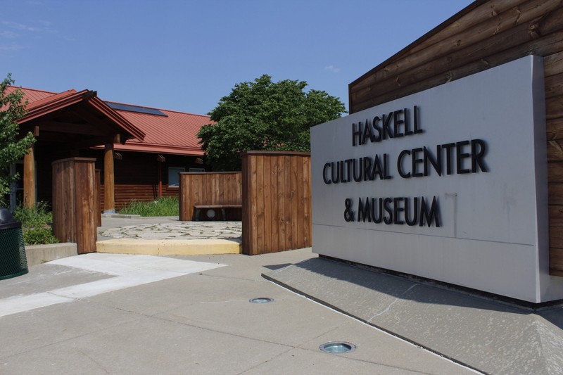 Sign and front entrance to the Haskell Cultural Center and Museum