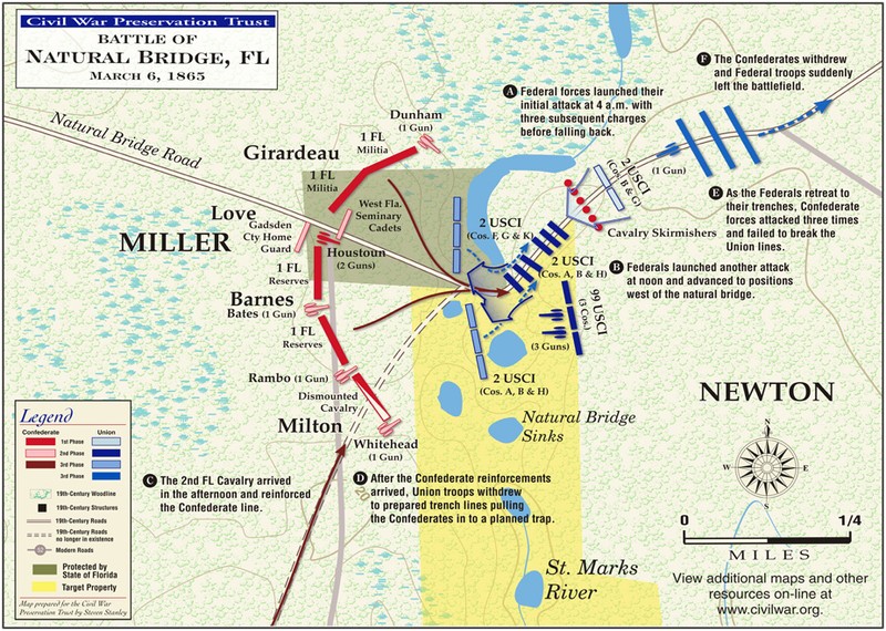 Federal troops initially pushed Rebel forces back but proved unable to take the bridge and retreated.