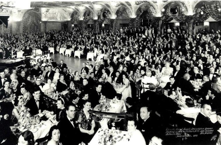 crowd, suit, ballroom, party, dress, table, black and white 