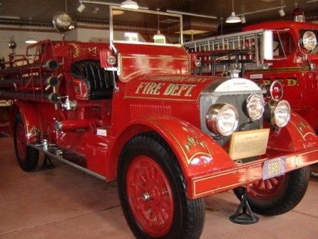 One of the restored fire trucks. Visitors are allowed to sit in one of them.