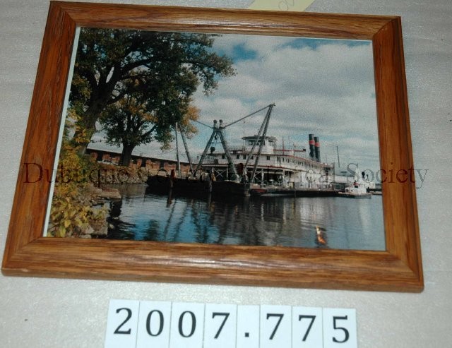 Print, photographic, Colored photograph of the dredge William M. Black. The boat is docked with a small tugboat to the right.
Accession 2007.775
Courtesy of National River Museum and Aquarium Archives