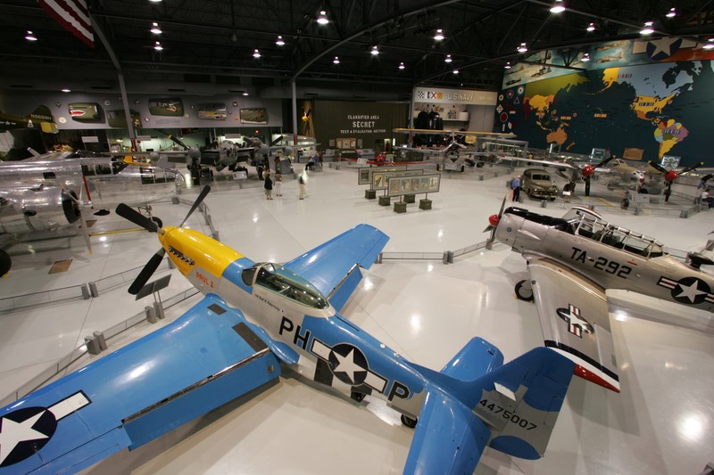 The Eagle Hangar where vintage World War II aircraft are on display.