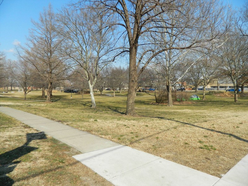 Watson Park, where a ravine used as a hiding spot once existed during Quantrill's Raid.