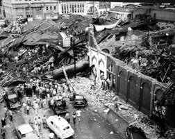 Photo shows downtown damage after the tornado hit