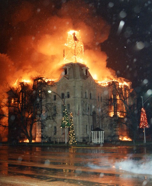 A massive fire on New Year's Day destroyed the interior and tower in 1993. 