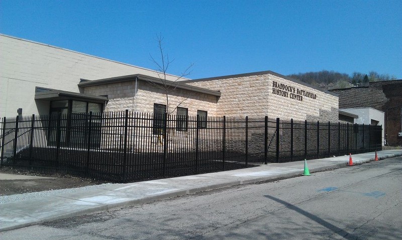 Exterior of the history center, which itself lies in the Pittsburgh suburb of Braddock. The nearby Monongahela River, along which the battle took place, has played a central role in Pittsburgh's development and history.