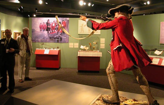 Life-size model of a British soldier of the French and Indian War. The colonial conflict was actually part of the larger Seven Years' War, considered by some scholars to be the first true global conflict.