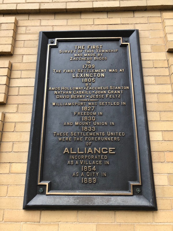 Alliance history plaque on north side of City Hall Building