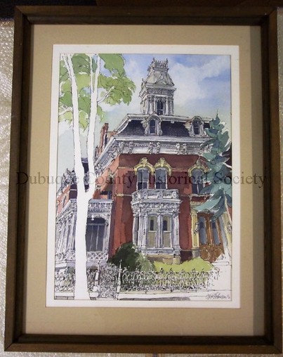 Framed watercolor painting of the Ryan House painted by Carl Johnson.
Photo courtesy of the National Mississippi River Museum and Aquarium Archives.