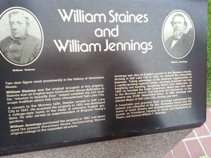 Plaque at Devereaux House with photo of Staines and Jennings