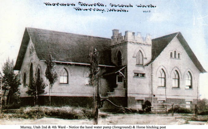 Meetinghouse as it looked it 1915. Looking closely, one can see a hand-water pump and a horse hitching post 