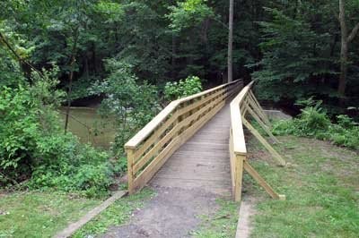 One of the nature trails wends its way through a nearby wood.  