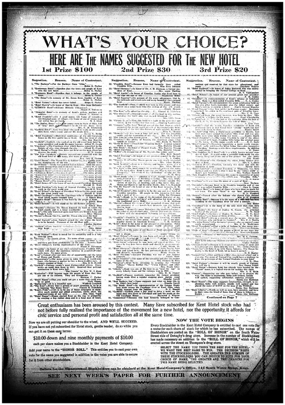 Photo copy of the 1919 Kent Courier paper holding a contest for the naming of the building. 