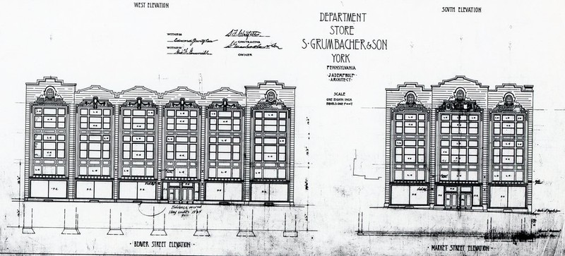 The architectural drawings of the department store from J. A. Dempwolf.