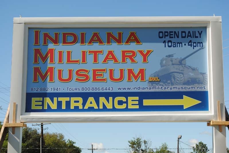 The Indiana Military Museum entrance sign.