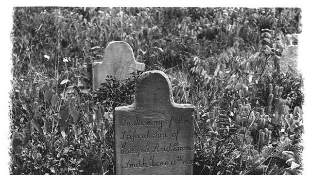 1907 photo of headstone of infant son of the Smiths that died during childbirth while they lived in Harmony