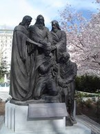 Monument of the Restoration of the Melchizedek, or higher, Priesthood located in Temple Square in Salt Lake City