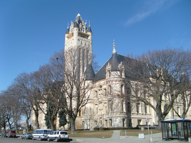 Exterior, ground level shot of the courthouse.