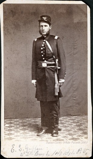 2nd Lieutenant Ezra Griffin, whom the post located in the building is named after. This photo is believed to have been taken around 1863.