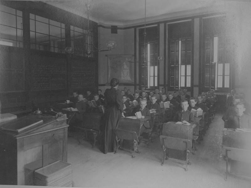 Teacher and students in Middle School Building classroom.