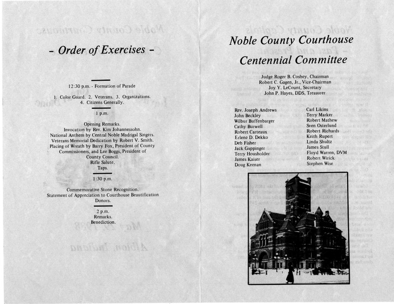 Programme Inside Pages Noble County Courthouse Gazebo - Clio
