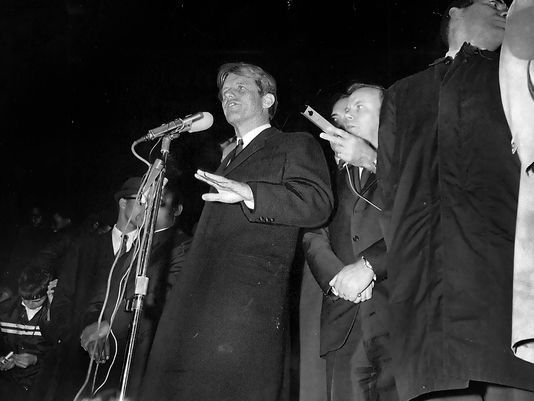 Kennedy giving his speech on the evening of April 4th, 1968