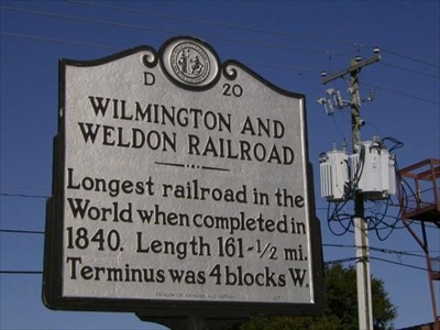 The Wilmington & Weldon Railroad was completed in 1840. With a length of 161 1/2 miles it was the longest railroad in the world.