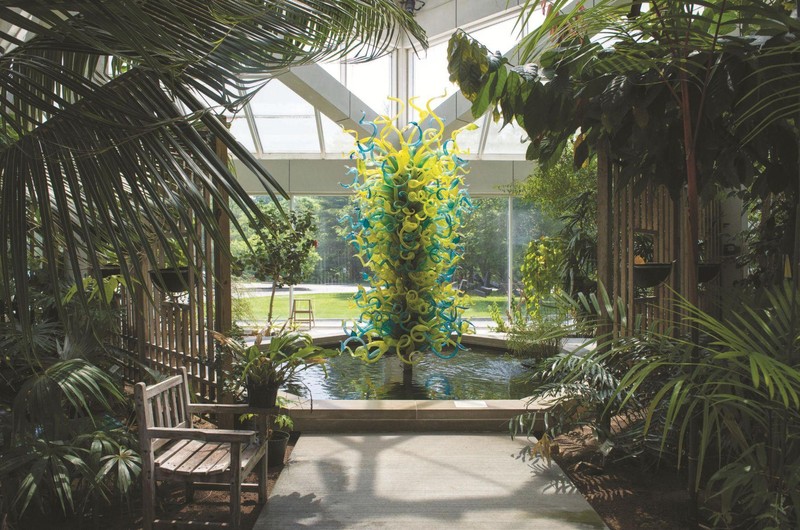 The C. Fred Edwards Conservatory, featuring "The Huntington Museum of Art Tower" by renowned artist Dale Chihuly