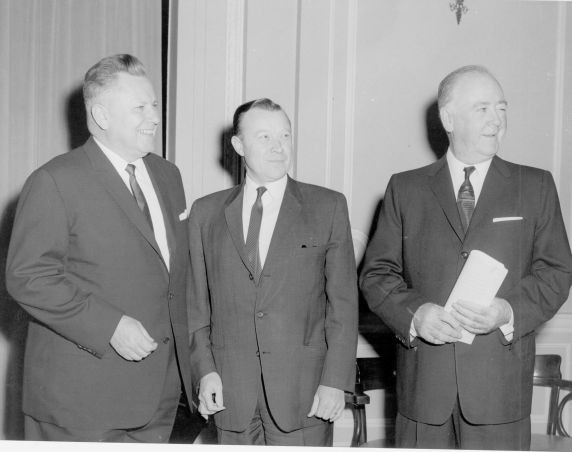 John Fewkes (pictured on the left) with Walter Reuther, President of the United Auto Workers. The man on the right is William A. Lee, President of the Chicago Federation of Labor. 