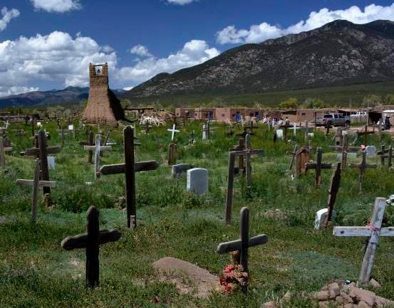 The cemetery and the site of the original church building.