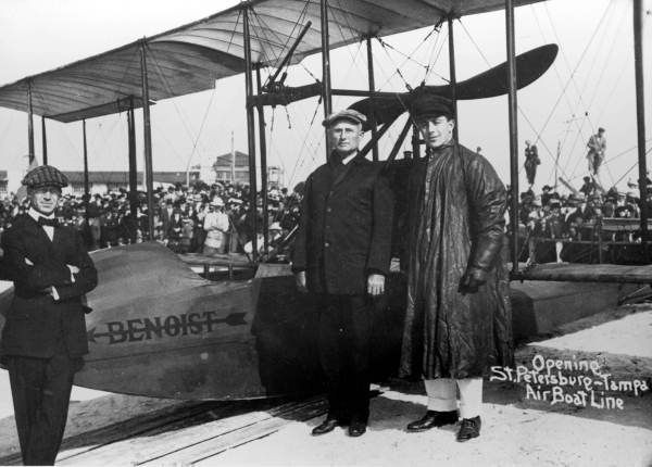 New Year's Day, 1914-Opening of the St. Petersburg-Tampa Airboat Line. Flying at an altitude of 50 feet, the flight took twenty-three minutes to cross the bay.