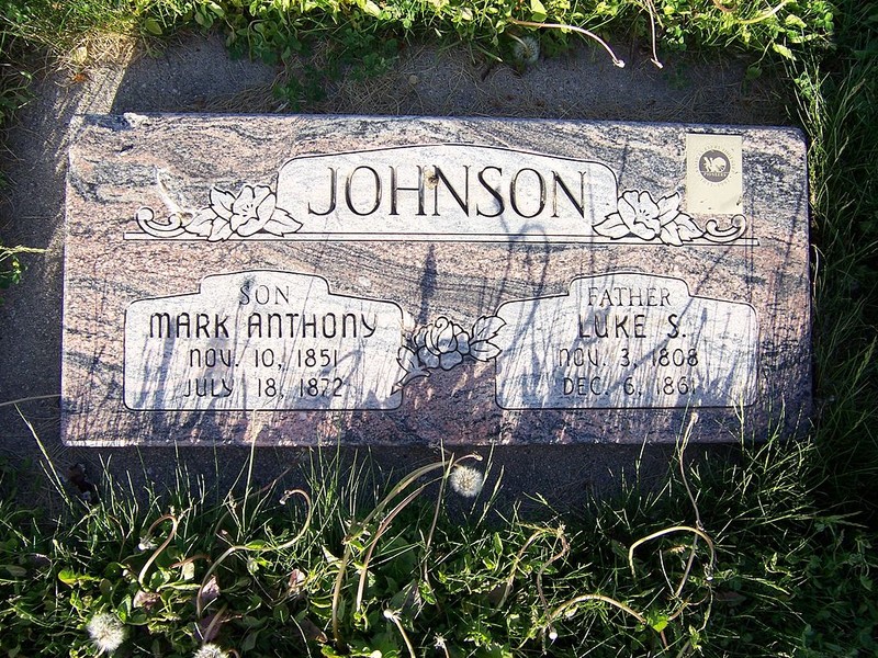 Grave marker for Luke Johnson and one son located in Salt Lake City