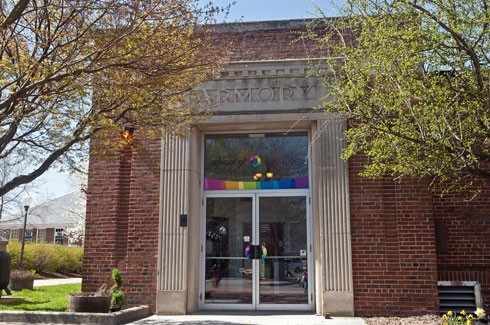 The armory building was constructed in 1936 with funding from the federal government and funding from the city. The building served as both an armory and a municipal building until acquired by the university. 