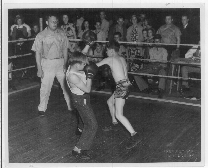 Boxing demonstration at the armory, ca. 1940