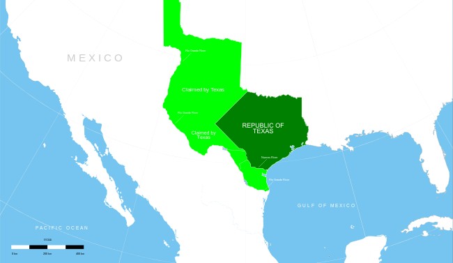 Map showing the territory of the Texas Republic