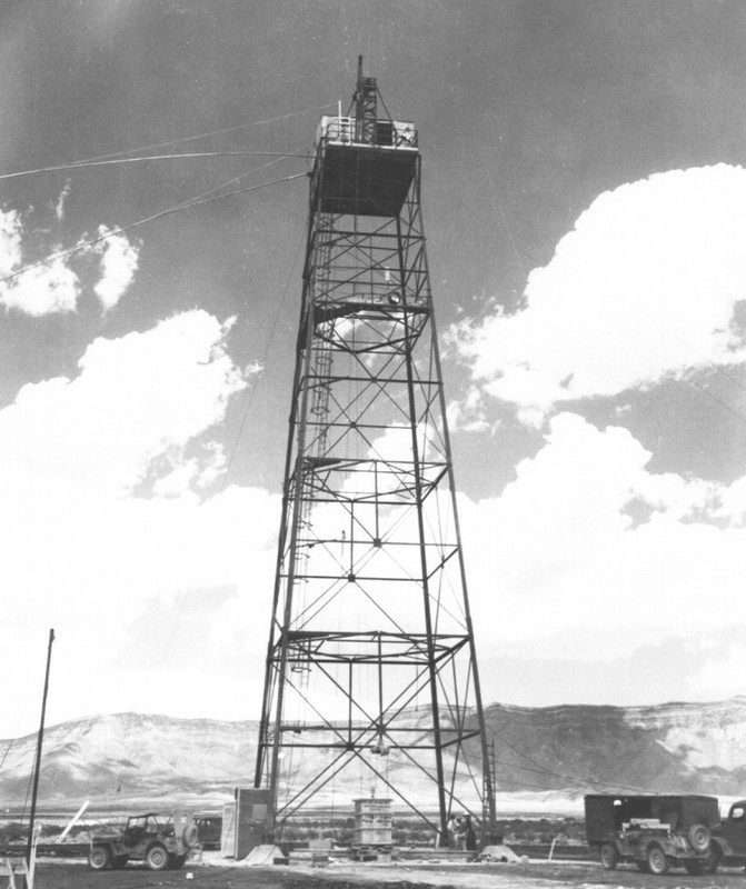 Unlike the atomic bombs dropped on Hiroshima and Nagasaki, this bomb was dropped from a tower not an airplane. The extreme heat from the bomb caused the steel tower to completely disintegrate. (Courtesy of wikipedia.org)