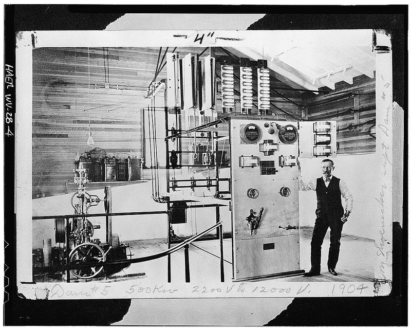 The interior of the power plant with Martinsburg Power Company Superintendent H.B. Shoemaker