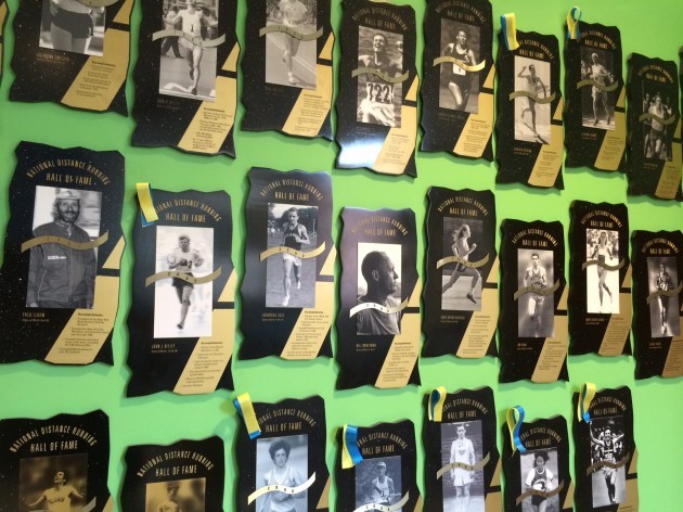 Plaques of inductees on the display