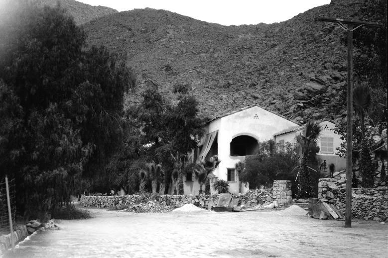 hotel, structure, black and white, building, trees, mountains 