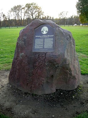 Wilford Woodruff birthplace marker, Fisher Meadows Park, Avon, Connecticut, November 2007. The monument was dedicated on April 24, 1999, by Elder Donald L. Staheli of the Second Quorum of the Seventy. Photograph by Alexander L. Baugh