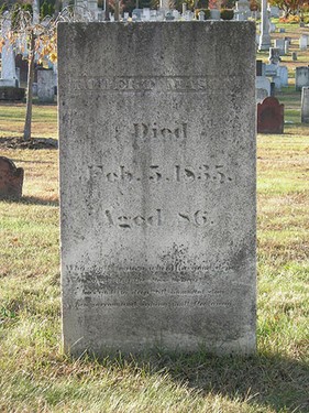 Robert Mason grave, Simsbury Cemetery, Simsbury, Connecticut, November 2007. Photograph by Alexander L. Baugh.