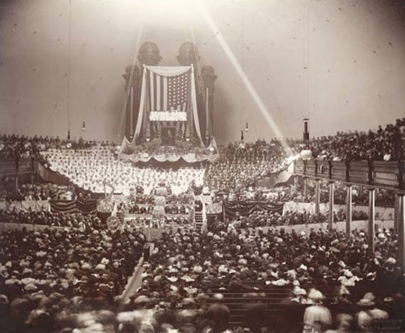 Funeral services of President Wilford Woodruff in the Salt Lake Tabernacle, September 8, 1898. Courtesy of Church History Library, Salt Lake City.