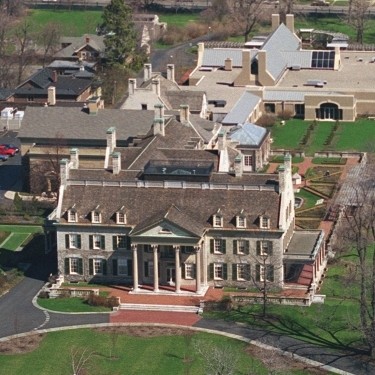 Aerial view of the museum. The archives building is in the back.