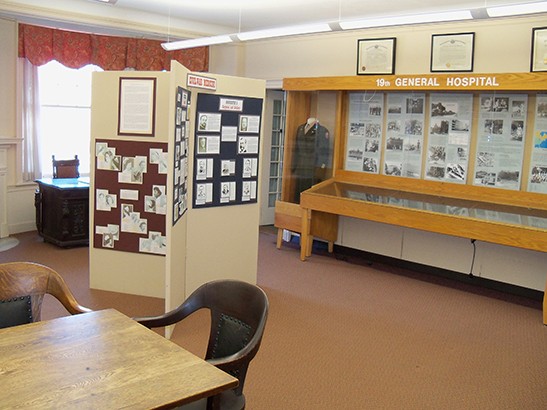 Other interior view of the research library with exhibits. The museum welcomes researchers and general visitors and offers educational programs and workshops throughout the year. 