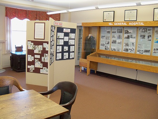 Other interior view of the research library with exhibits. The museum welcomes researchers and general visitors and offers educational programs and workshops throughout the year.