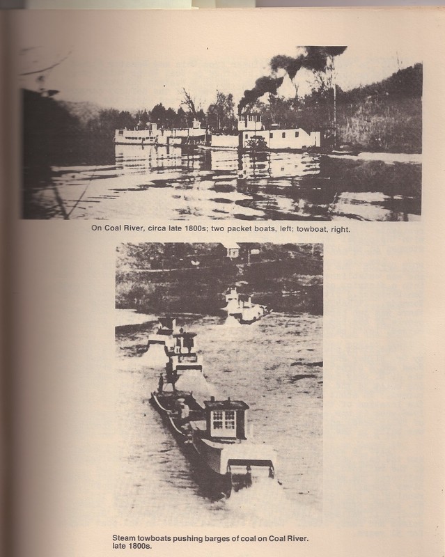 Two photos of steamboats on the Coal River.  Taken from Tornado Remembers, pg. 11.