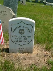 The gravesite of Lt. William B. Avery (September 10, 1840 - July 19, 1894). Lieutenant Avery was awarded the Medal of Honor for his valor at the Battle of Tranter's Creek