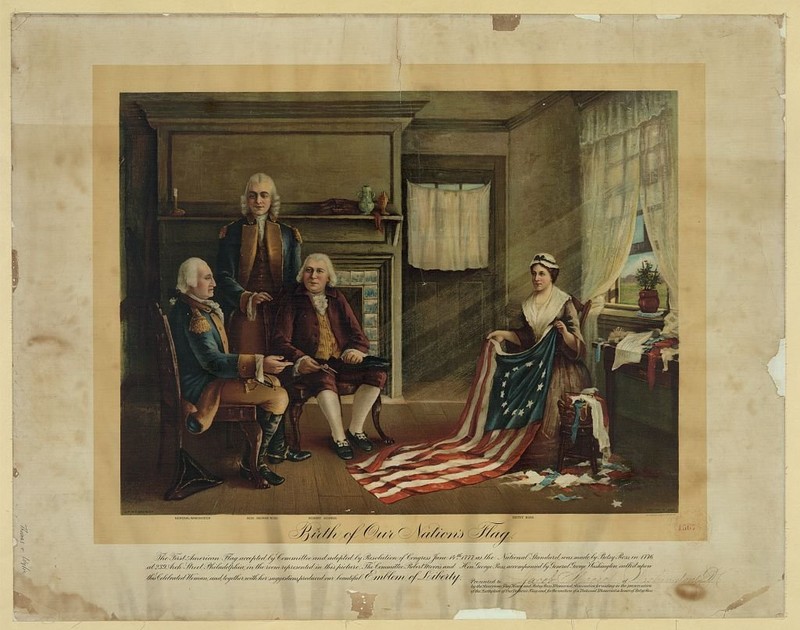 When the legend of Betsy Ross and the American flag emerged in the 1870s, it inspired many publications and artworks. This painting, entitled "Birth of our Nation's Flag," was made by Charles Weisgerber in 1892; copies of it were sold to raise money to pu